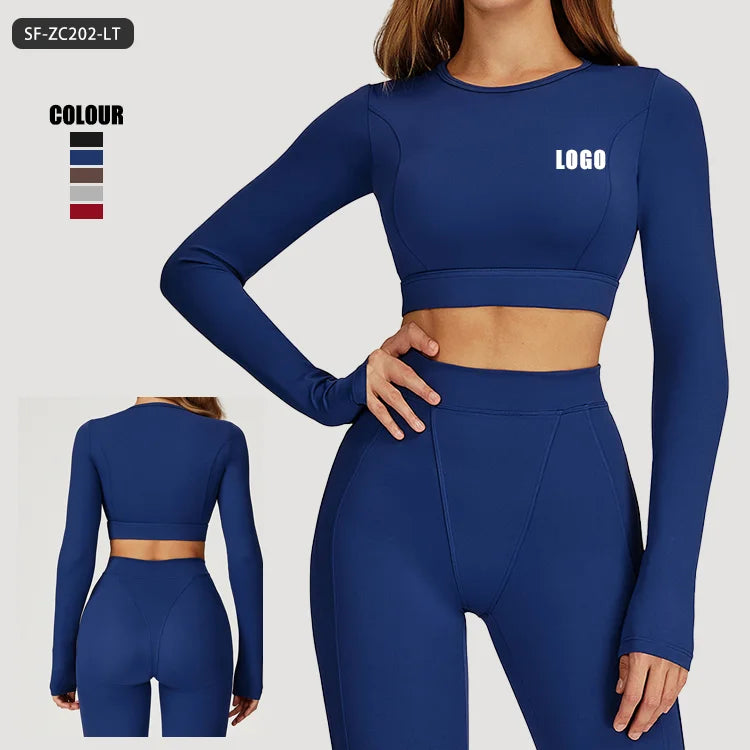 Custom Naked Feel Yoga Top Long Sleeve, Slim-Fit round Neck Workout Shirt Supportive Running Top for Gym Fitness Training