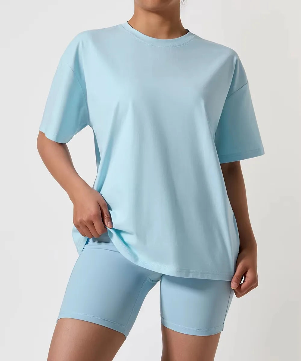 Custom Logo Wholesale Cotton Fitness Activewear Top Training Breathable Short Sleeve Yoga Sport Top Women Oversized T-Shirts