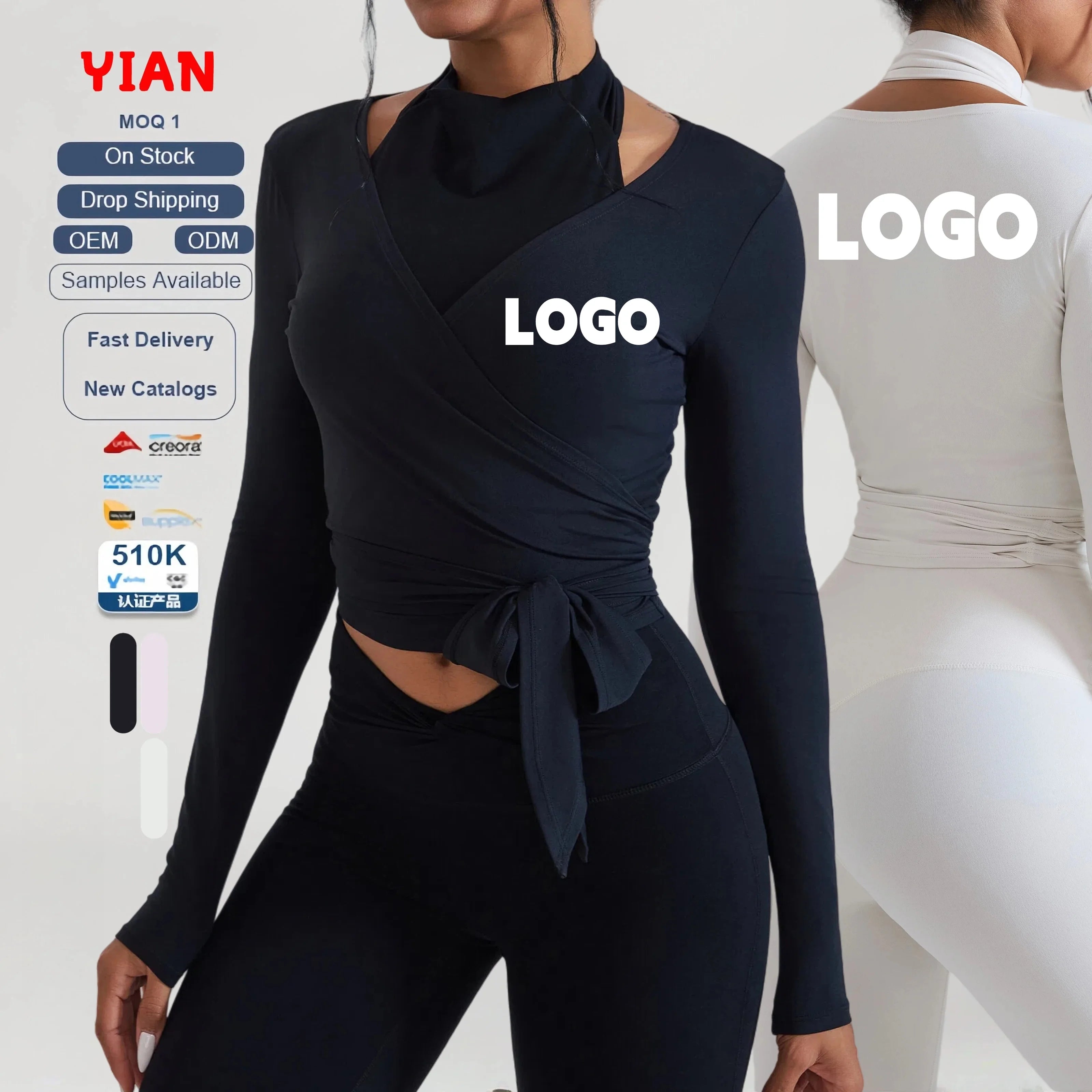 New Lady Ballet Style Long Sleeves Sports Top Women Slim Cross Gather Crop Workout Top Running V Neck Solid Color Fitness Shirt