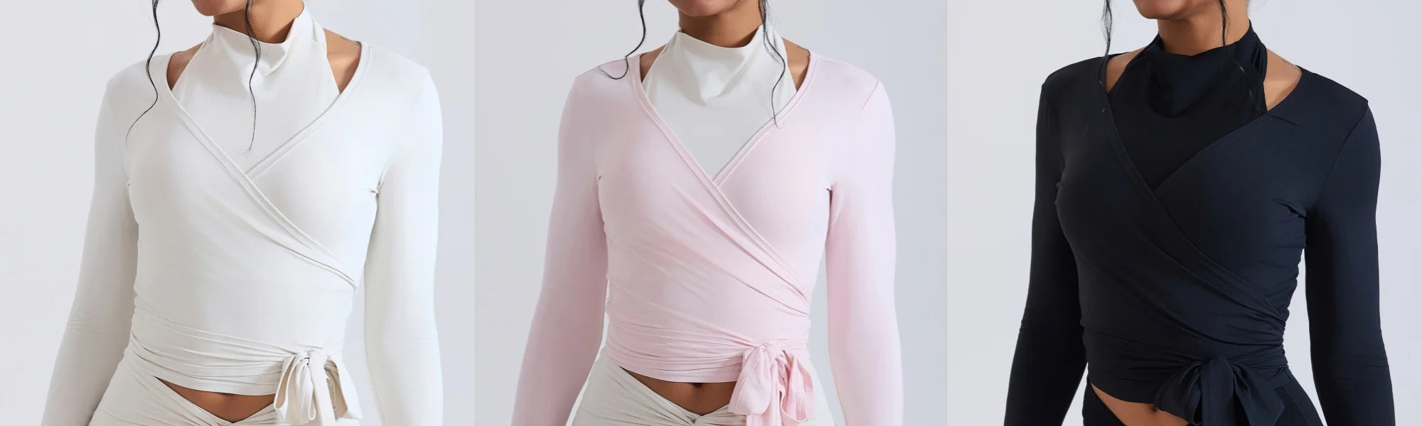 New Lady Ballet Style Long Sleeves Sports Top Women Slim Cross Gather Crop Workout Top Running V Neck Solid Color Fitness Shirt