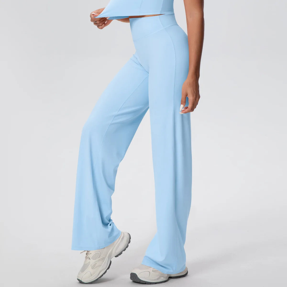 New Solid V-Shaped Hip Lifting High Elastic Straight Waist Loose Breathable Yoga Wide Leg Running Fitness Yoga Pants