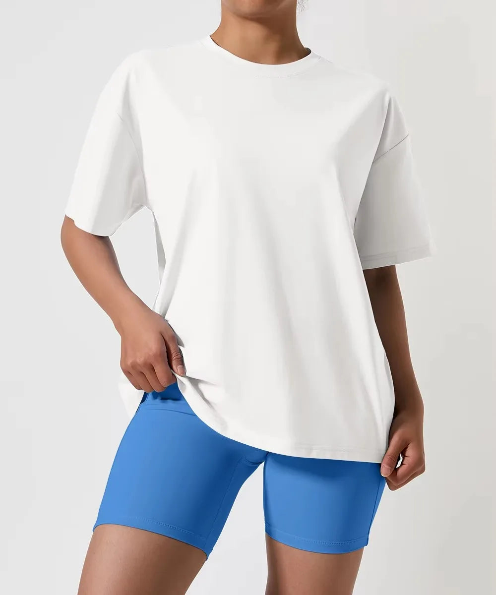 Custom Logo Wholesale Cotton Fitness Activewear Top Training Breathable Short Sleeve Yoga Sport Top Women Oversized T-Shirts