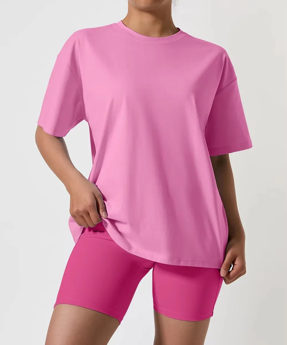 Custom Logo Wholesale Cotton Fitness Activewear Top Training Breathable Short Sleeve Yoga Sport Top Women Oversized T-Shirts