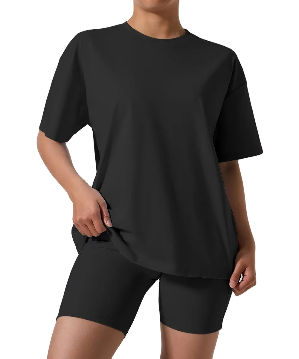 Custom Logo Wholesale Cotton Fitness Activewear Top Training Breathable Short Sleeve Yoga Sport Top Women Oversized T-Shirts