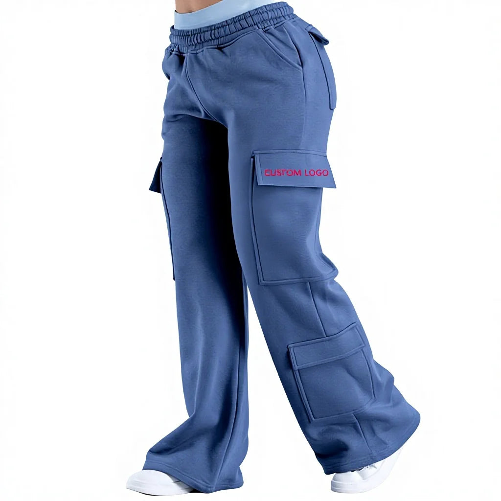 Women'S 100% Cotton Cargo Sweatpants Breathable Athletic Joggers with Wide Leg and Straight Waist Winter Logo Pant Style