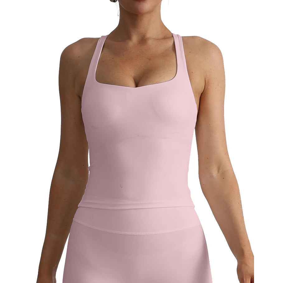 Women'S High-Waist Yoga Vest with Built-In Padded Bra Casual Solid Fitness Top Sleeveless plus Size Sweat-Wicking & Naked Feel