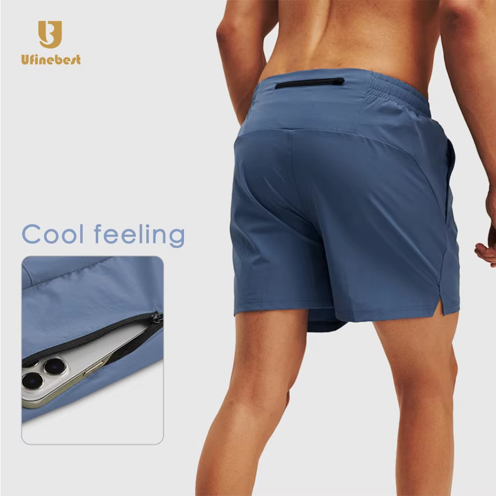 2025 Cool Feeling Elastic Gym Fitness Waist Hem Men Running Shorts Athletic Gym Wear Shorts with Back Zipper Pocket