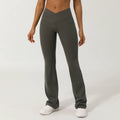 High Waist Gym Pants with Cross V Waistband No Front Seam Wide Leg Fitness Trousers Butt Lifting Yoga Leggings Solid Pattern