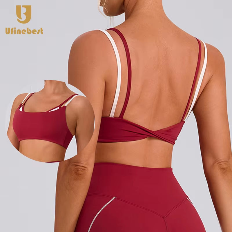 New Women'S Sweat Wicking High Support Crisscross Straps Contrast Color Yoga Bra