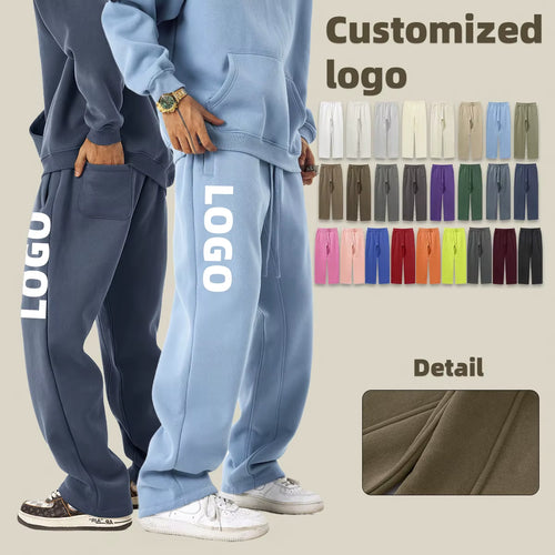 Customized LOGO Men'S Baggy Sweatpants Fleece Straight Leg Casual Sweat Pants Drawstring Athletic Workout Gym Jogger with Pocket