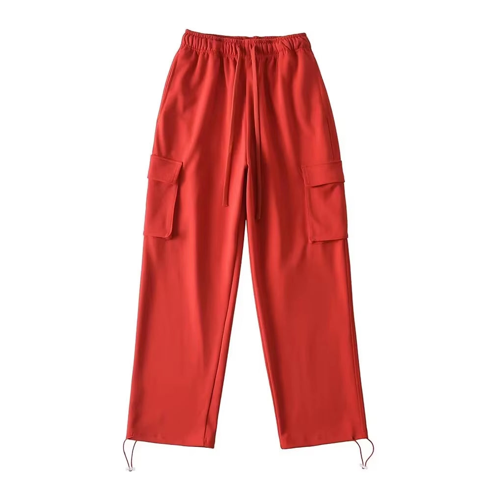 Women'S Cotton Drawstring Cargo Pants Girls' Comfortable Fitness Running Workout Dance Street Casual Wear Mid Harem Baggy Loose