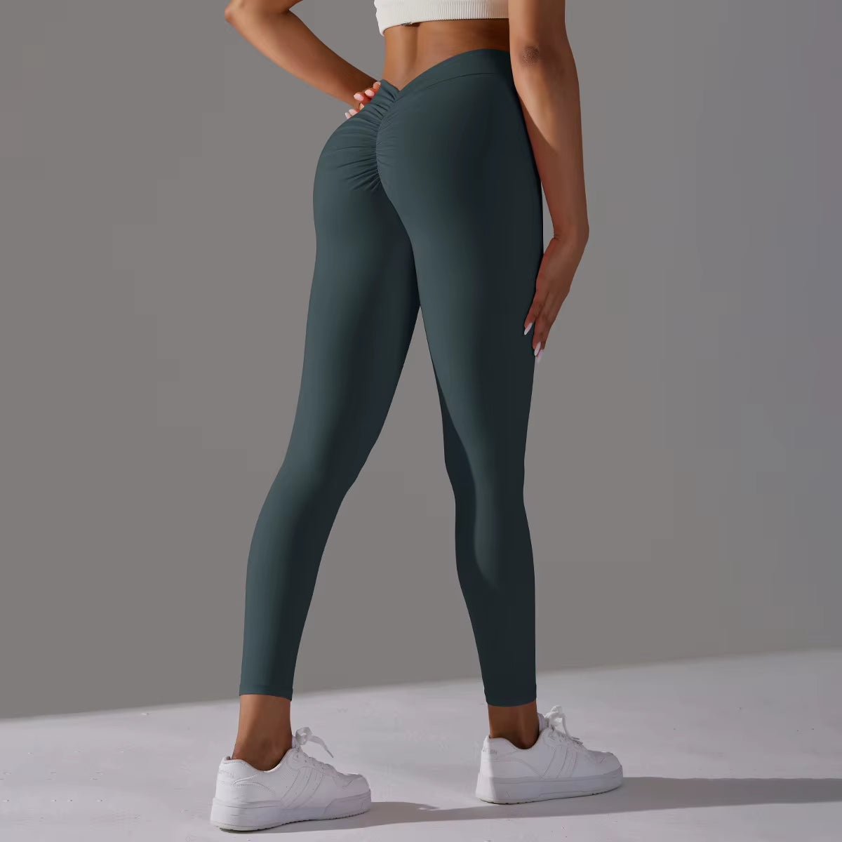 V-Waist Scrunch Bottom Solid Yoga Pants Peach Hip up Sports Running Fitness Tight Women Leggings