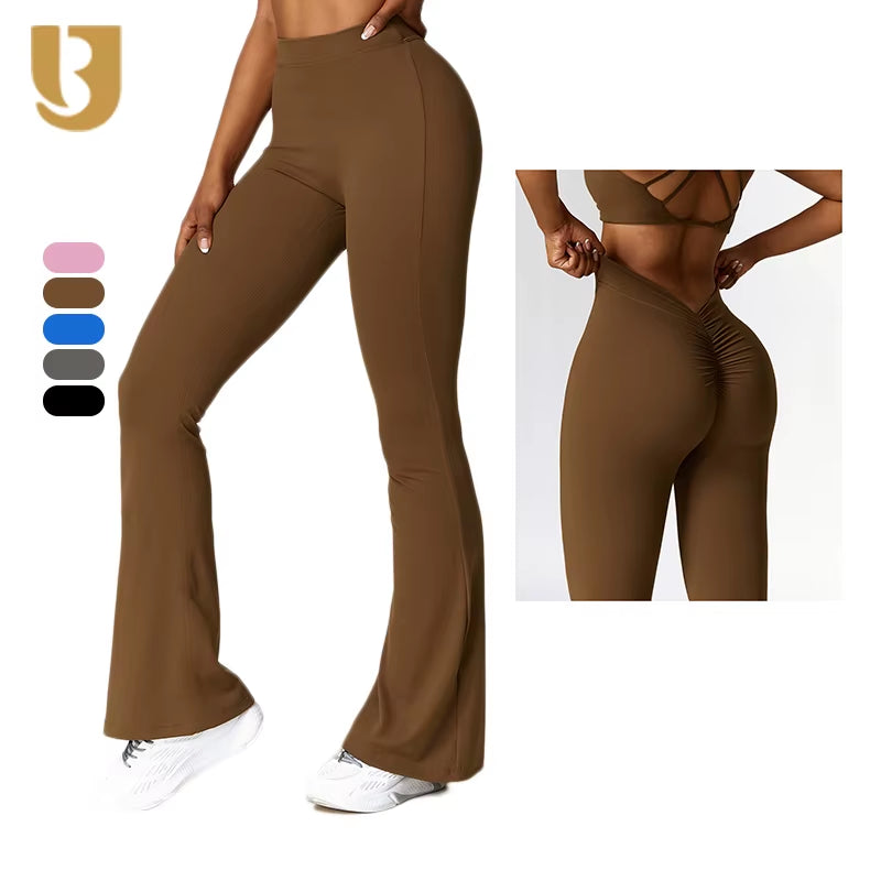 Women'S Custom Logo Lightweight Gym Workout Pants Recyclable Solid Pattern Wide Leg Yoga Leggings
