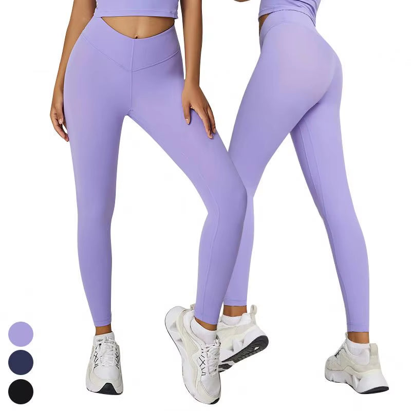 V Waistband Workout Gym Fitness Pants Tummy Hidden Back Pocket Sports Butt Lift High Waist Yoga Leggings for Women