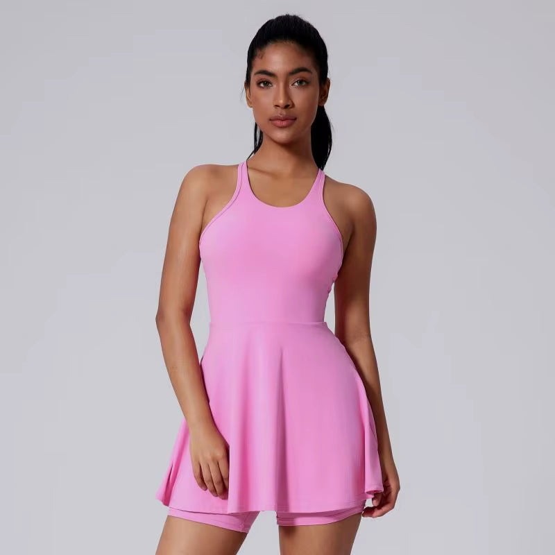 Women'S Breathable Sleeveless Tennis Dress Shorts Sexy Backless Design with Custom Logo Front Golf Skirts for Running Workout