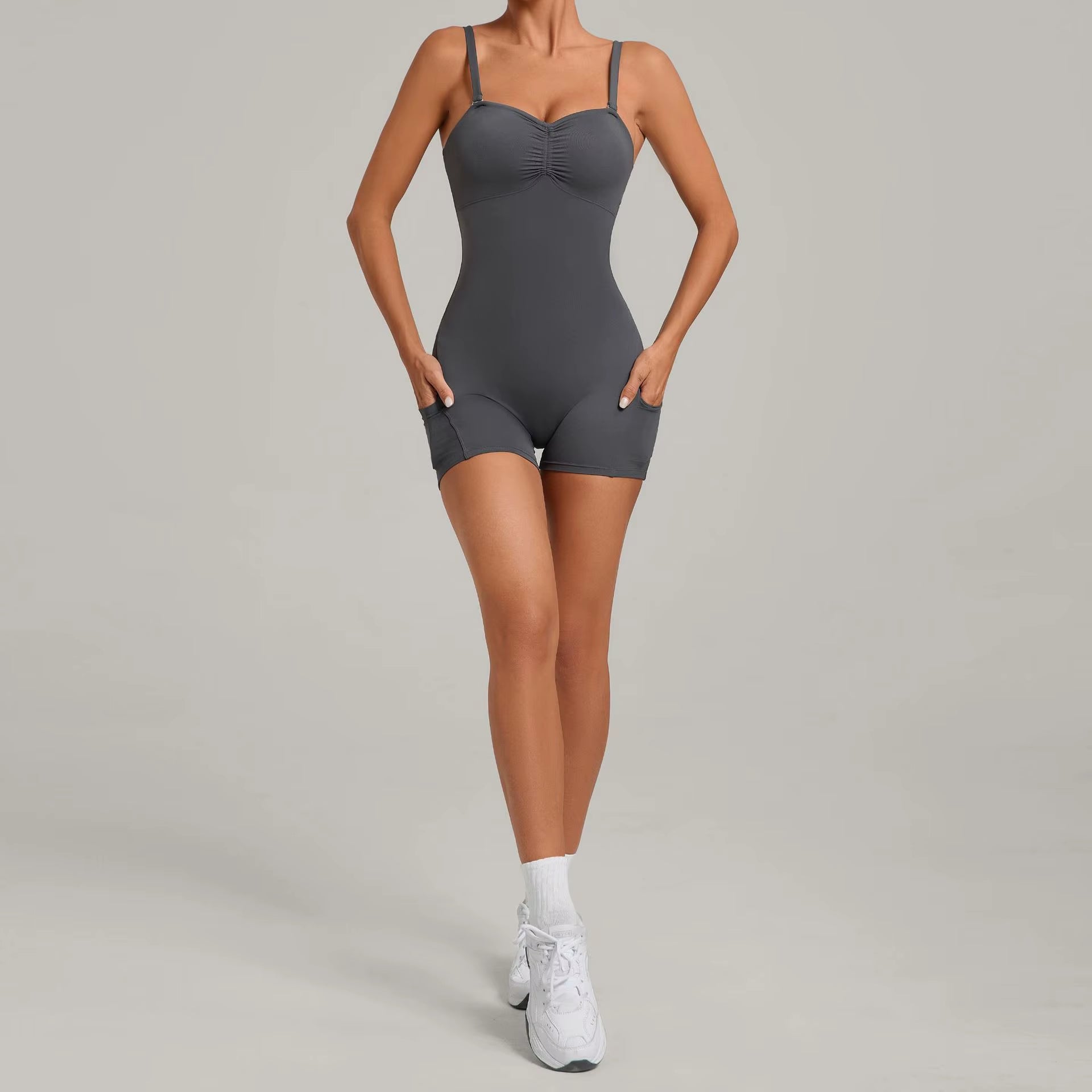 Women'S Yoga Fitness Sports Jumpsuit Strap Length Seamless Side Pocket Stitching Running Jumpsuits