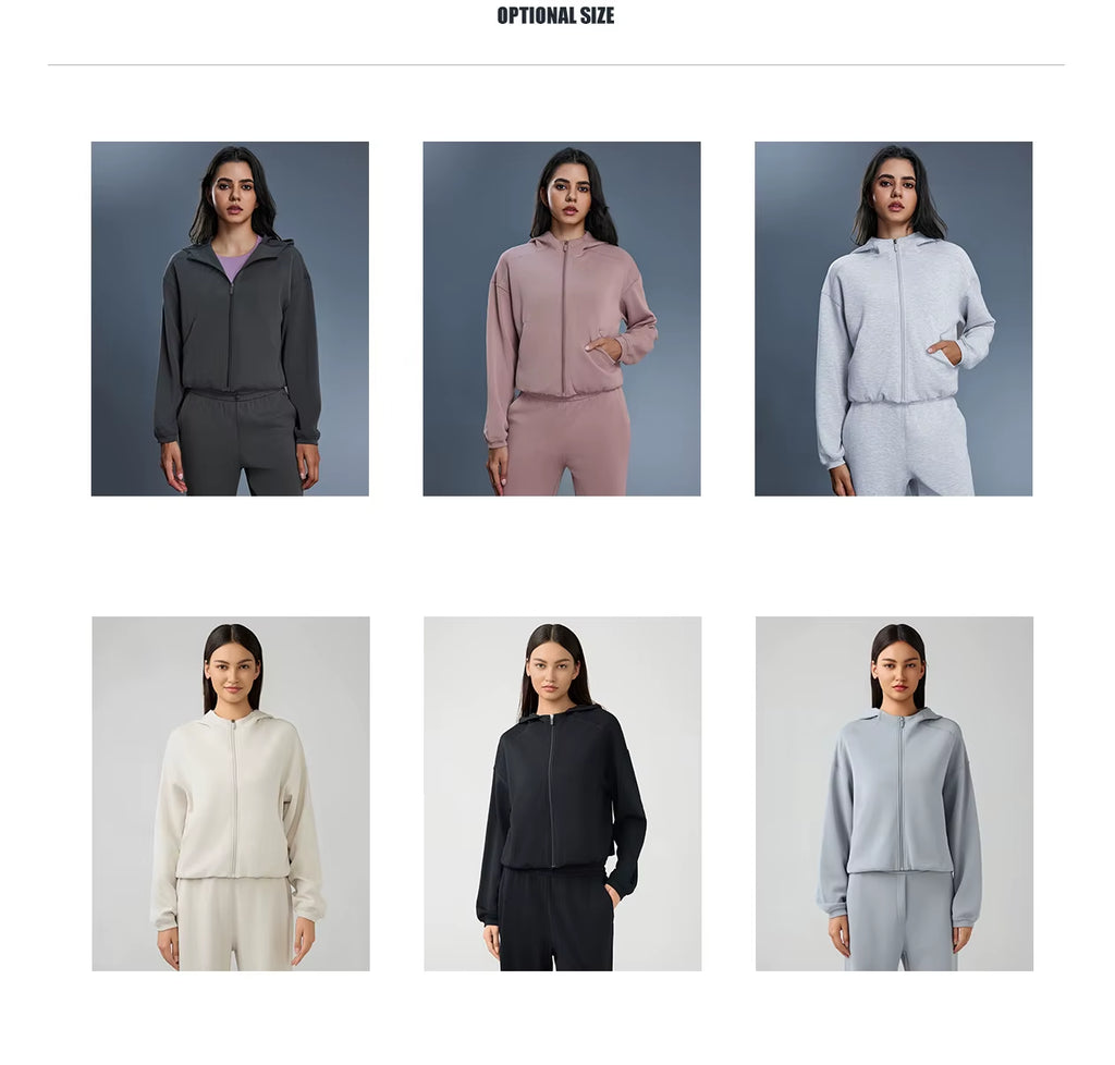 Yoga Women'S Full Zip Long Sleeve Casual Hoodie Fitness Tops Loose Sweater Hooded Sweatshirt Jacket Breathable Running Jacket