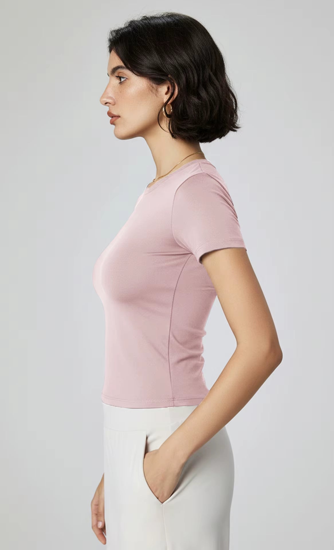 Solid Nude-Feel Yoga Top Casual Fitness T-Shirt Neck Slim Fit Quick-Drying Sports Cycling Short T Shirts for Summer