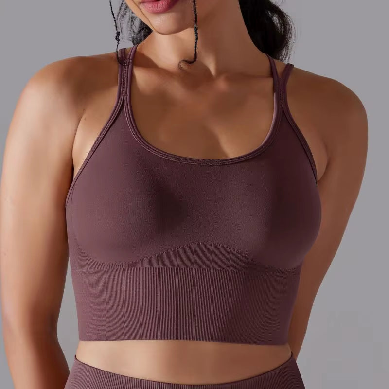 Factory Price Fitness Seamless Yoga Sports Bra Plain Cross Back High Support Gym Athletic Training Bra Top