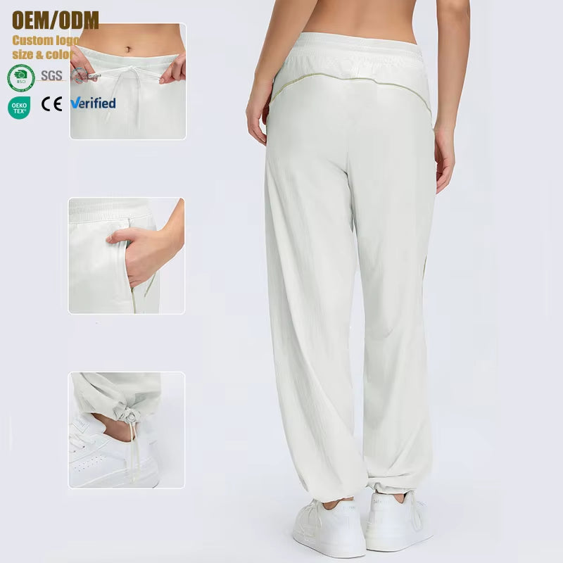 Spring Summer New Vintage Loose Straight Casual Nylon Thin Breathable Quick-Drying Leg Mid-Waist Sports Pants Women