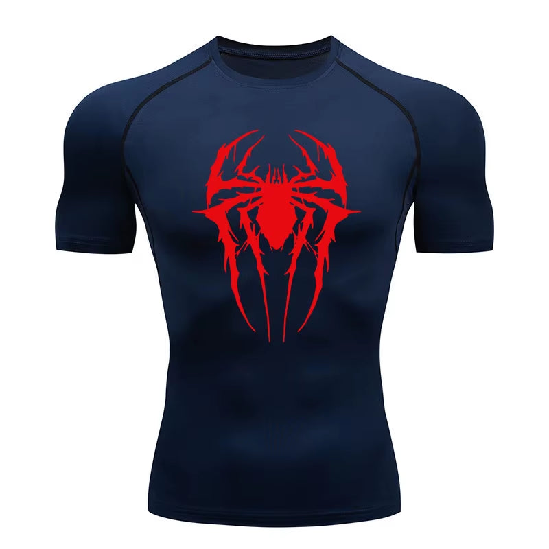 Custom Logo Men Muscle Spider Compression Shirts Spider Web Design High-Elasticity Gym & Running Tees Training Summer