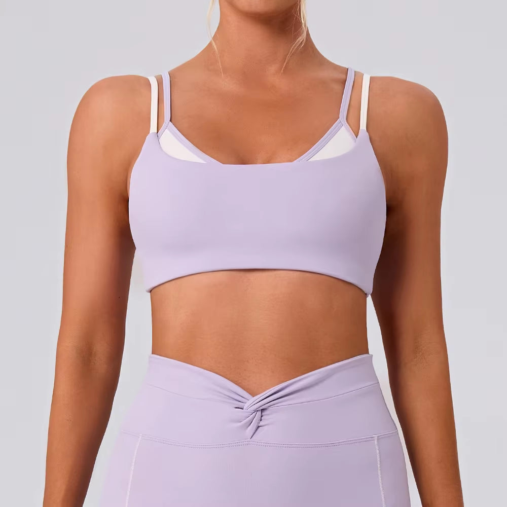 New Women'S Sweat Wicking High Support Crisscross Straps Contrast Color Yoga Bra