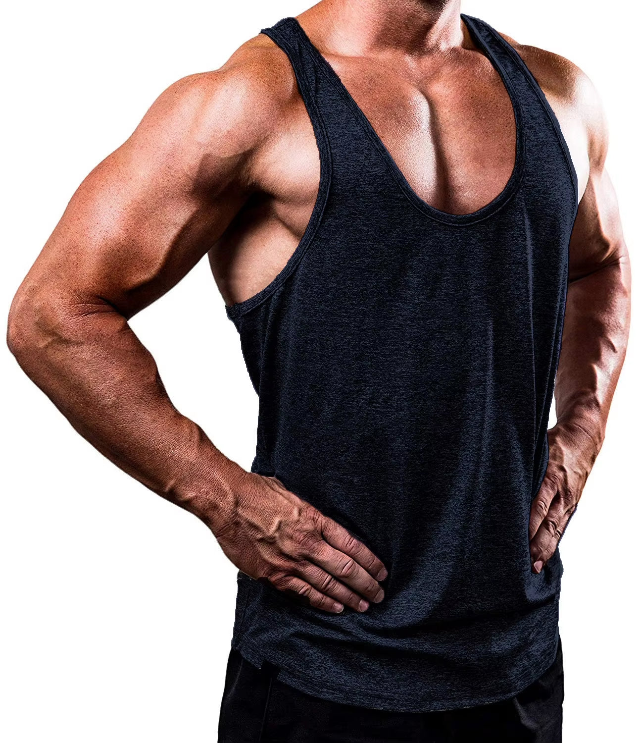 Wholesale High Quality Custom Logo Printing Polyester Cool Fabric Low O-Neck Vest Summer Mens Stringer Tank Top