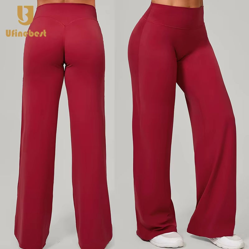 Solid Elastic Waist Pilates Straight Leg Gym Fitness Yoga Pants Sports Wear Tummy Control Leggings