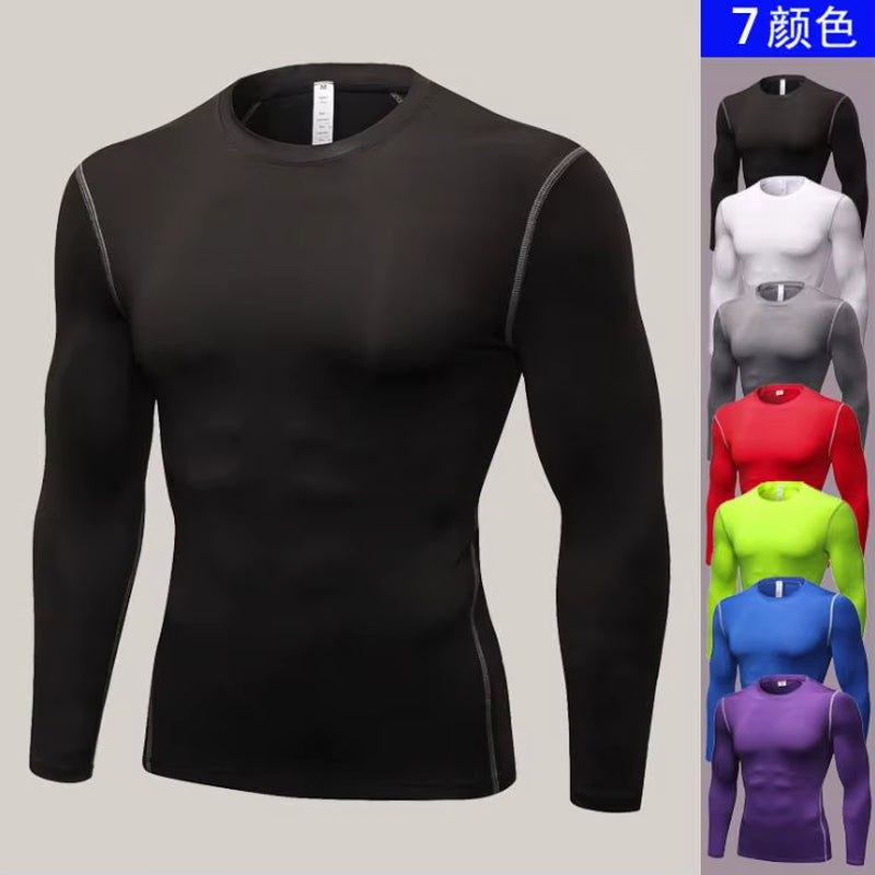 Wholesale Men'S Long Sleeve Fitness Thermal Gym Sport Compression T-Shirt Solid Pattern Sports Underwear for Weight Loss