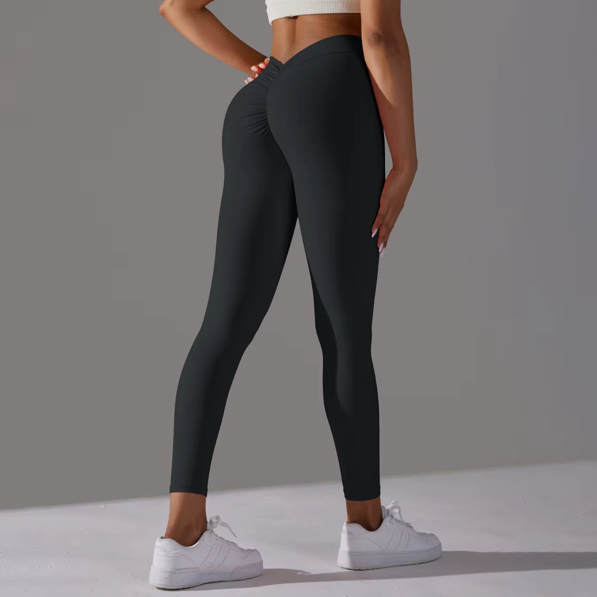 V-Waist Scrunch Bottom Solid Yoga Pants Peach Hip up Sports Running Fitness Tight Women Leggings