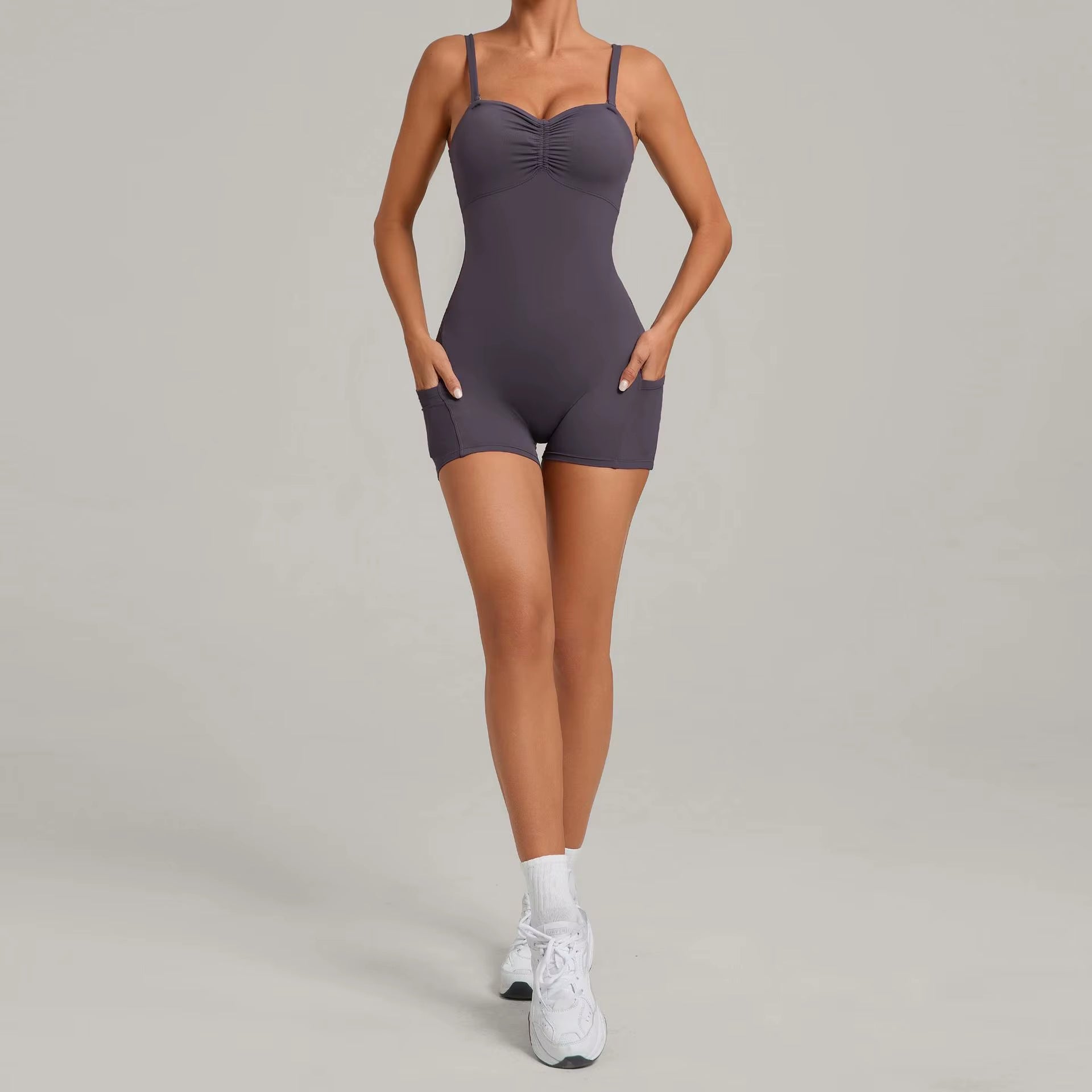 Women'S Yoga Fitness Sports Jumpsuit Strap Length Seamless Side Pocket Stitching Running Jumpsuits