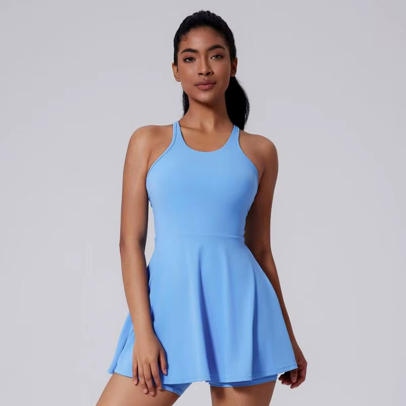 Women'S Breathable Sleeveless Tennis Dress Shorts Sexy Backless Design with Custom Logo Front Golf Skirts for Running Workout