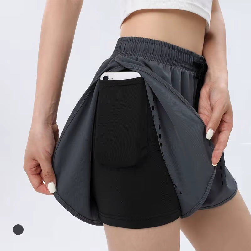 Women'S Double Layer Fitness Gym Shorts with Pocket Tight Sports Fabric Workout Pants Solid Pattern Yoga Shorts
