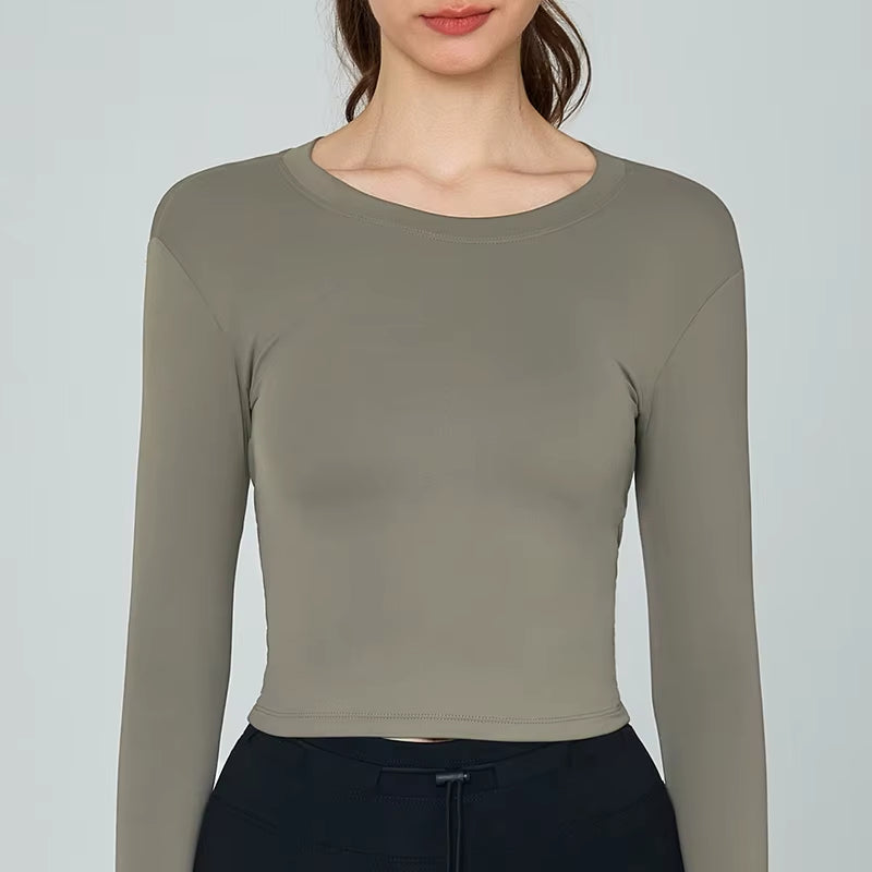 Women High Quality Training Clothing Compression Tights Fitness Backless Shirts Tops Woman round Neck Yoga Long Sleeve T Shirts