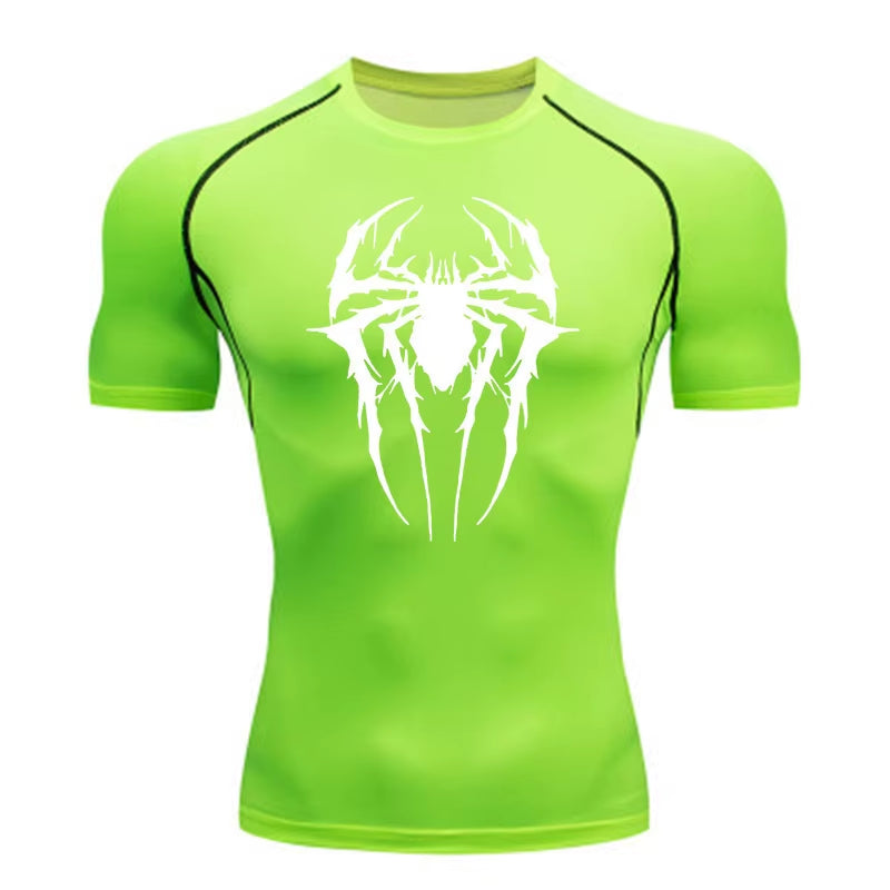 Custom Logo Men Muscle Spider Compression Shirts Spider Web Design High-Elasticity Gym & Running Tees Training Summer