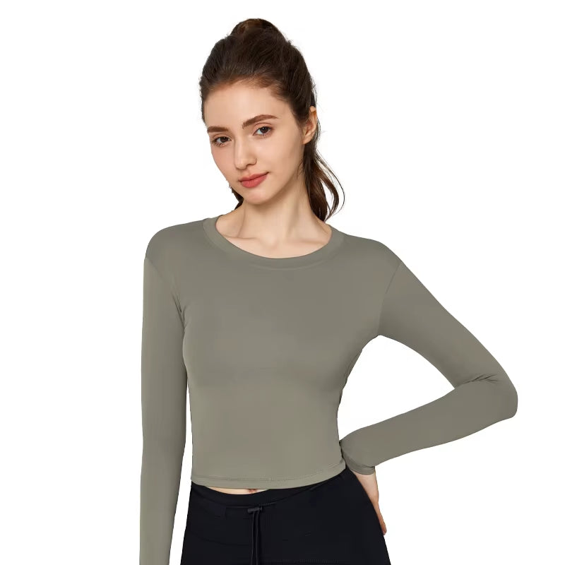 Women High Quality Training Clothing Compression Tights Fitness Backless Shirts Tops Woman round Neck Yoga Long Sleeve T Shirts