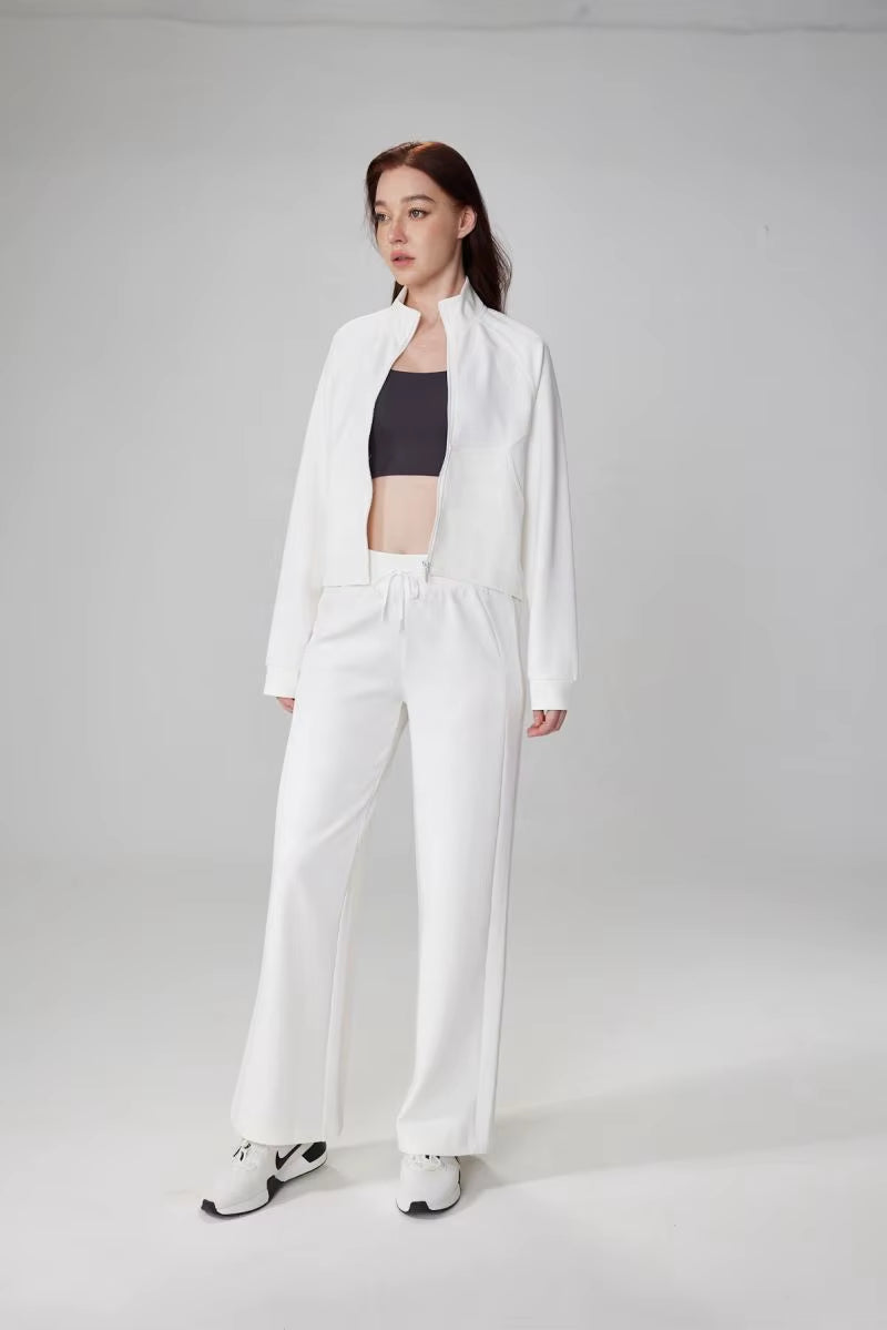 Low MOQ Standing Collar Sports Coat Zip up Long Sleeved Slim Fit Fitness Wear Large Pockets Loose Casual Jacket